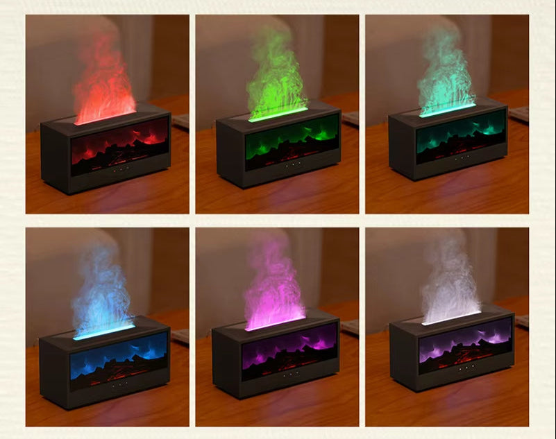 New Creative Fireplace Aroma Diffuser 150Ml Waterless Auto-Off Colorful Flame Air Humidifier with Remote for Home Bedroom Gift